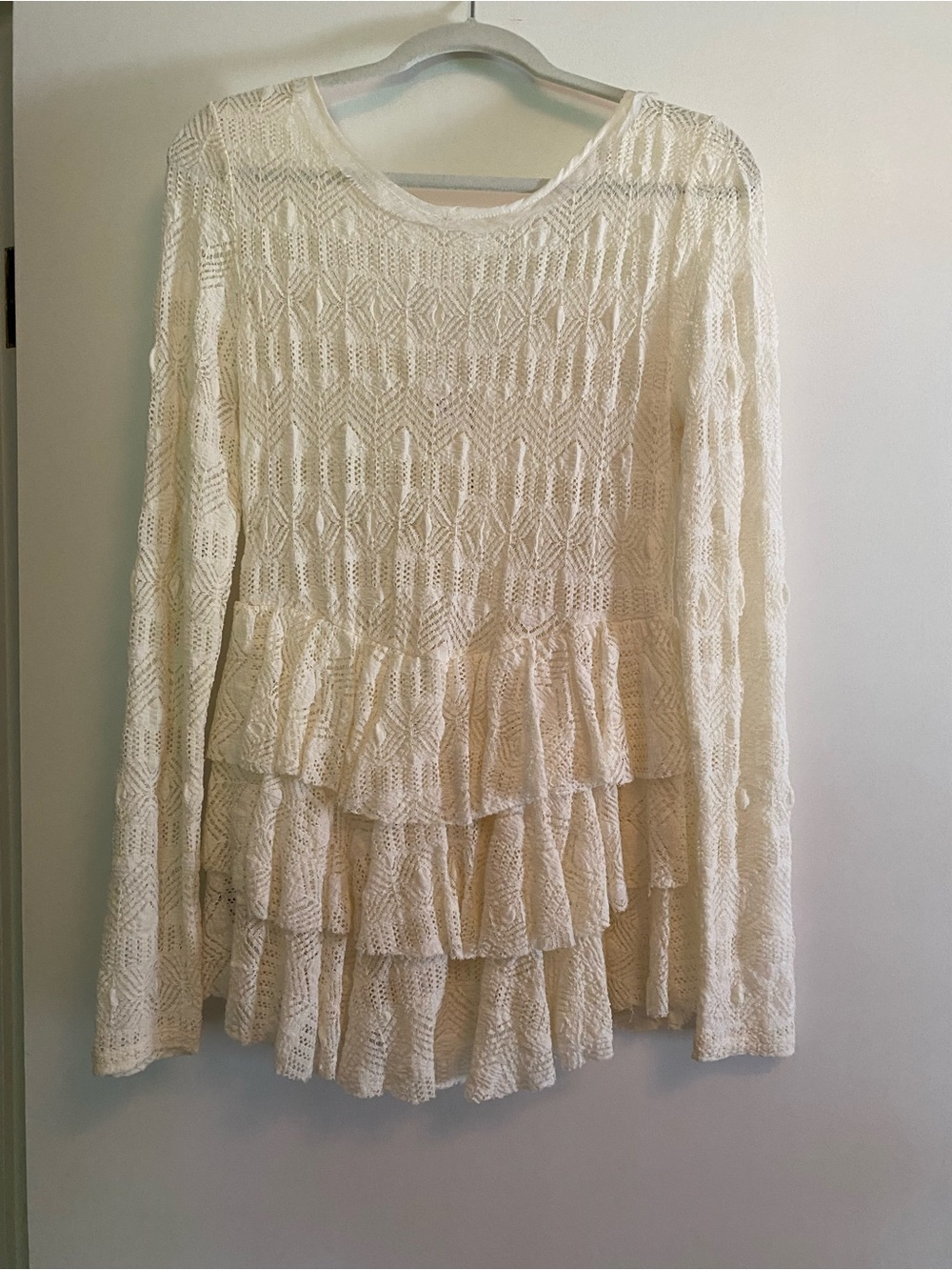 Lace-Tiered Ruffle Cardigan - Cream - Picture 2 of 2